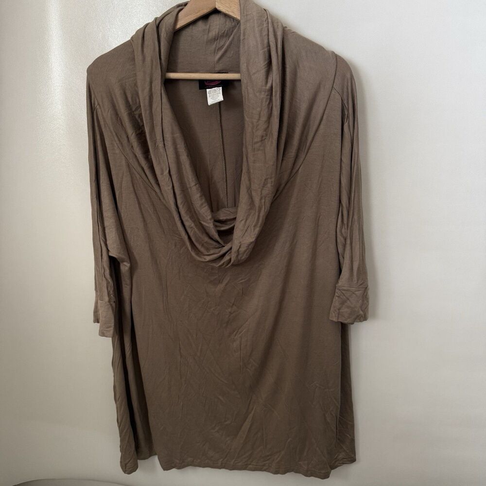 Suzanne Somers 3 Way Poncho Top XL - 3X Brown Blouse Flattering Drape Cowl